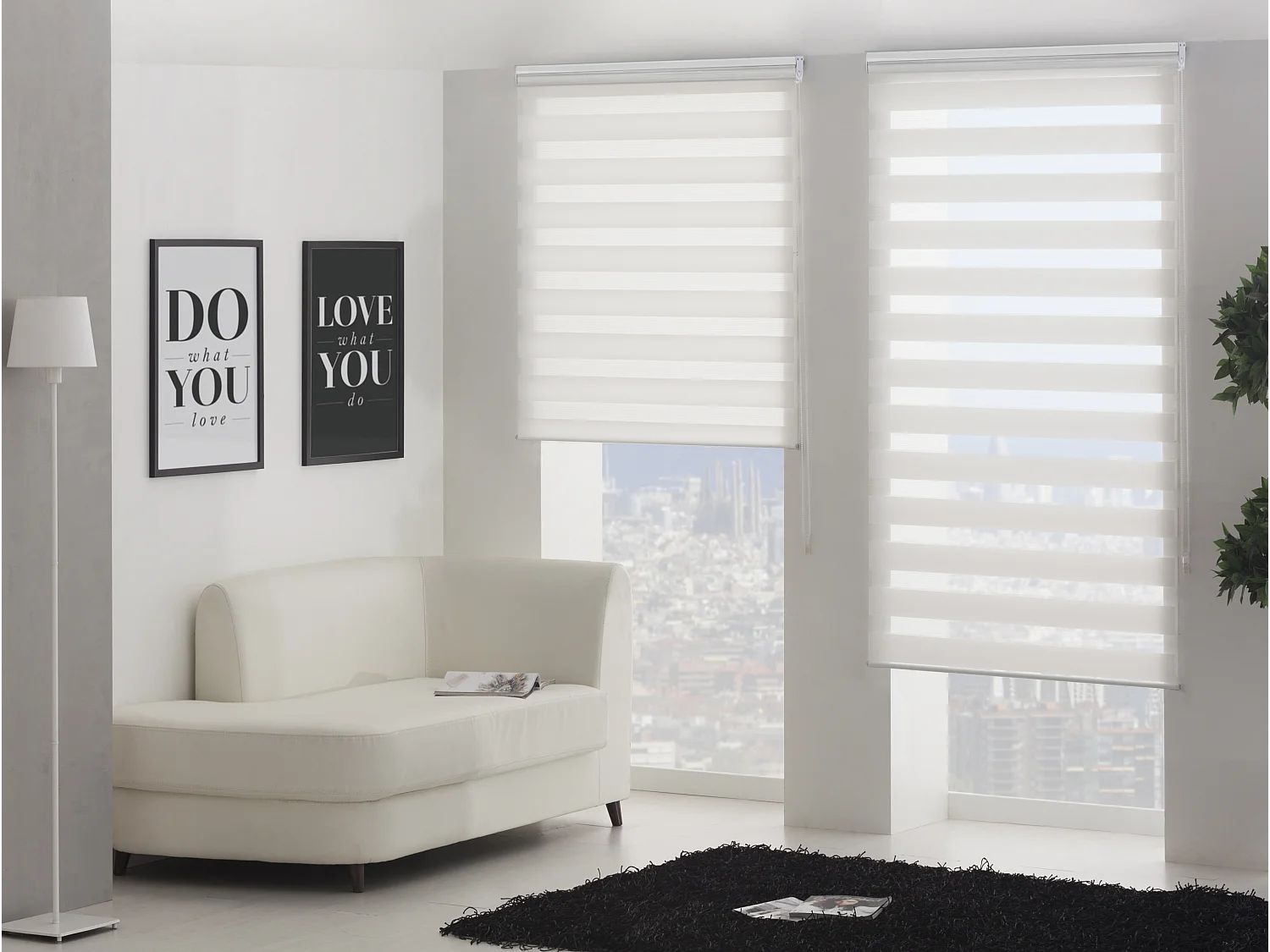 Cortina de rolo bicolor noite e dia com tricô duplo e corrente manual