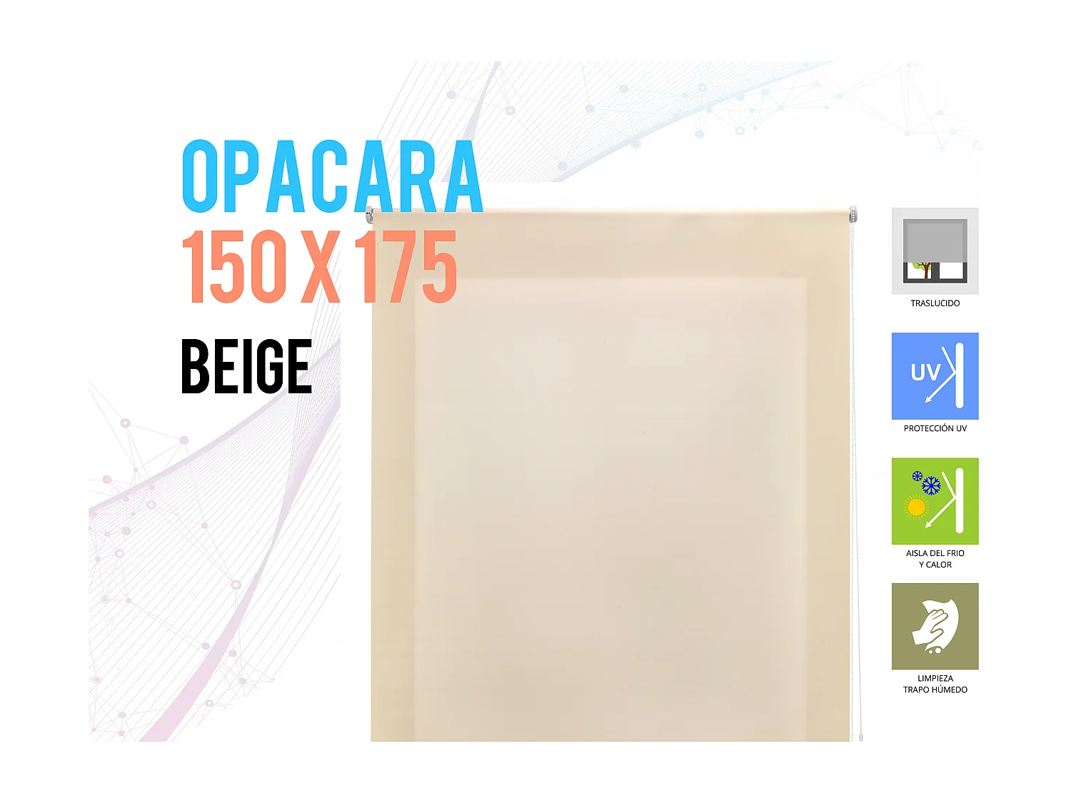 Cortina de rolo translúcido com trama simples e corrente manual