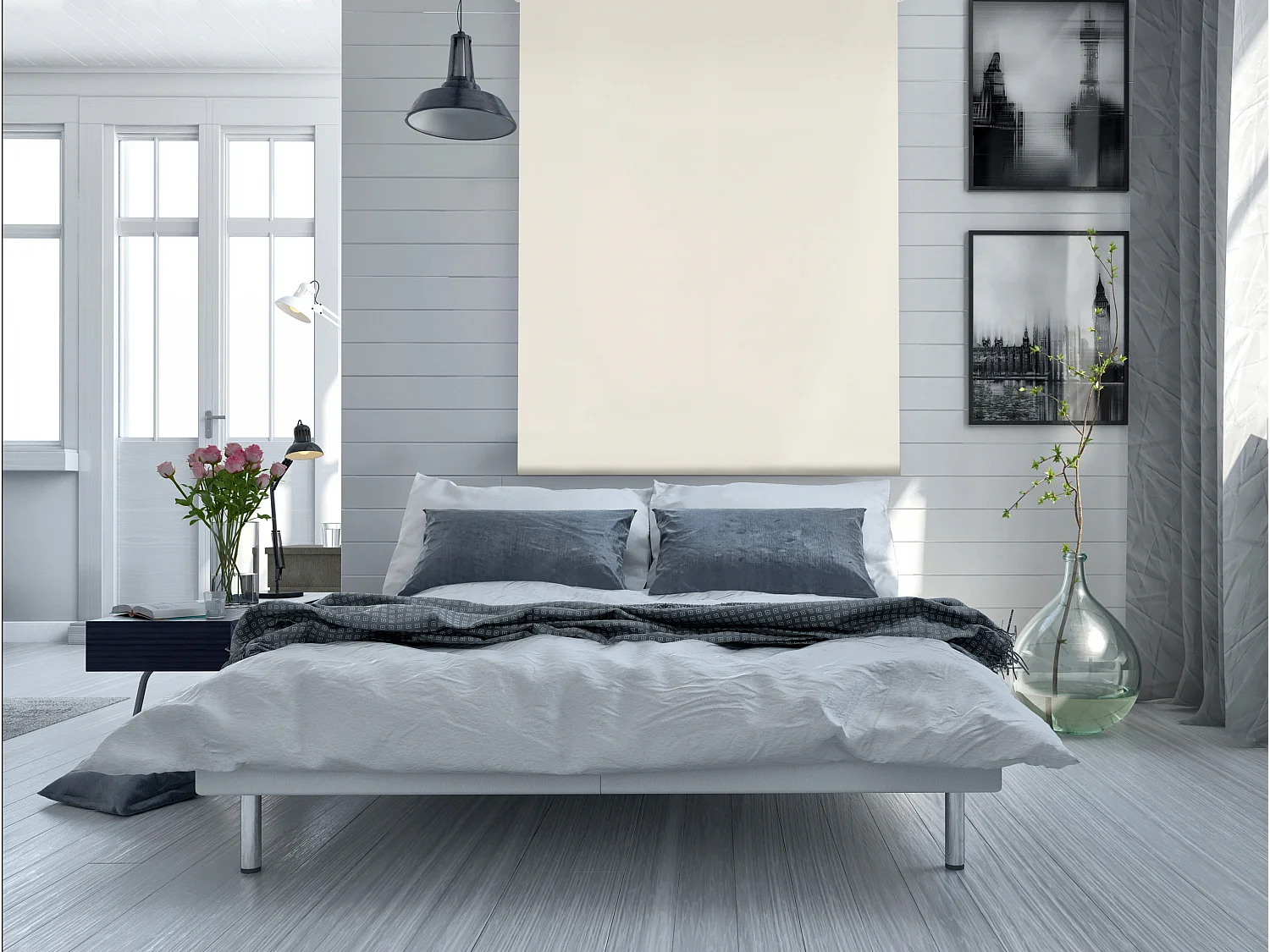 Estor enrollable opaco con tejido liso y cadena manual