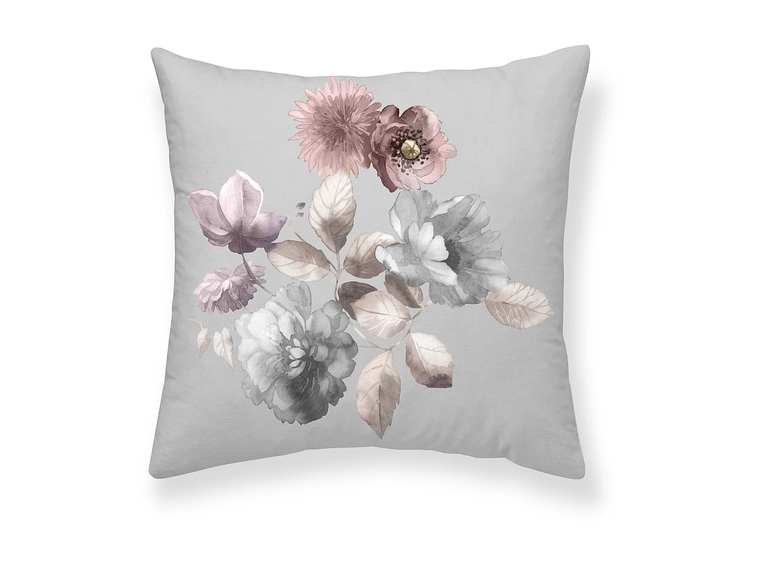 Housse de coussin 100% coton 1 pièce gris à motif floral Coton