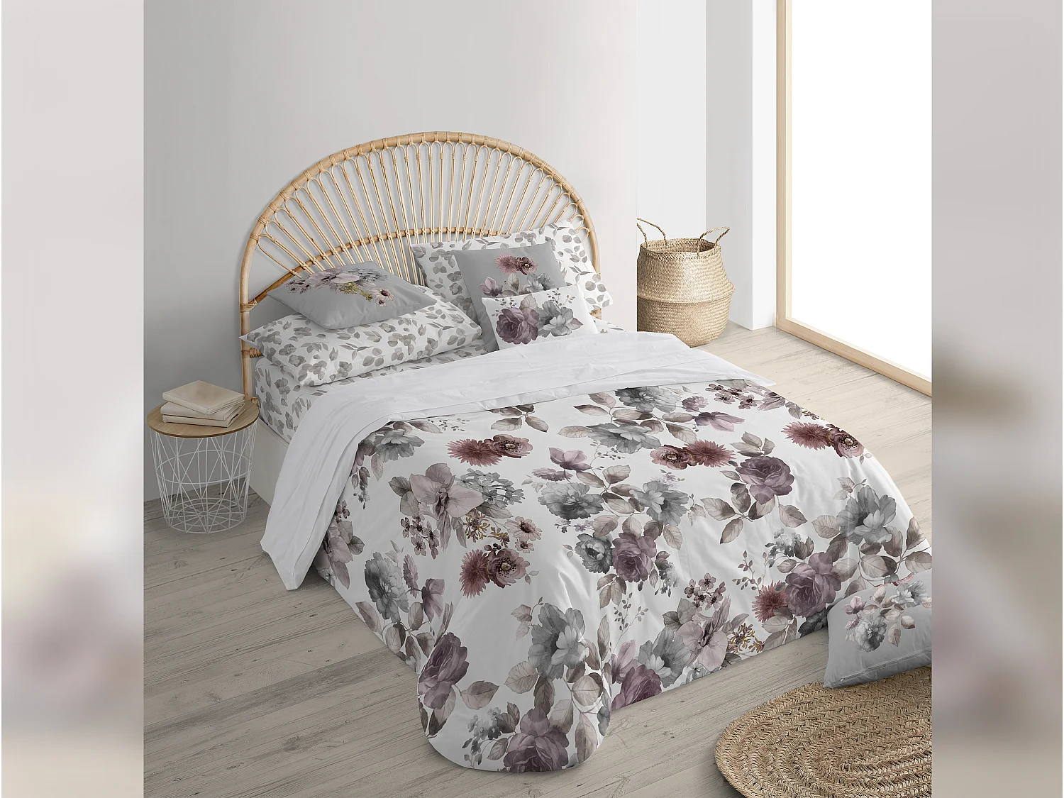 Housse de coussin 100% coton 1 pièce gris à motif floral Coton