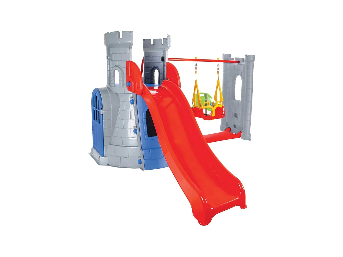 Château pour enfants en plastique avec toboggan et balançoire ENSEMBLE CASTLE SLIDE ET BALANÇOIRE