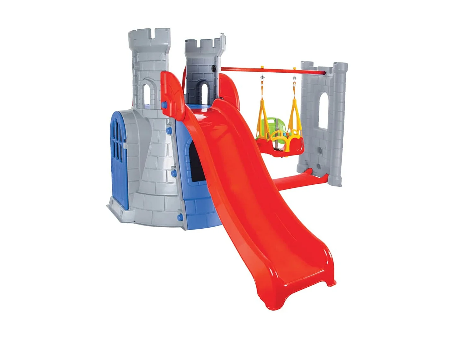 Castillo infantil de plástico con tobogán y columpio CASTLE SLIDE AND SWING SET