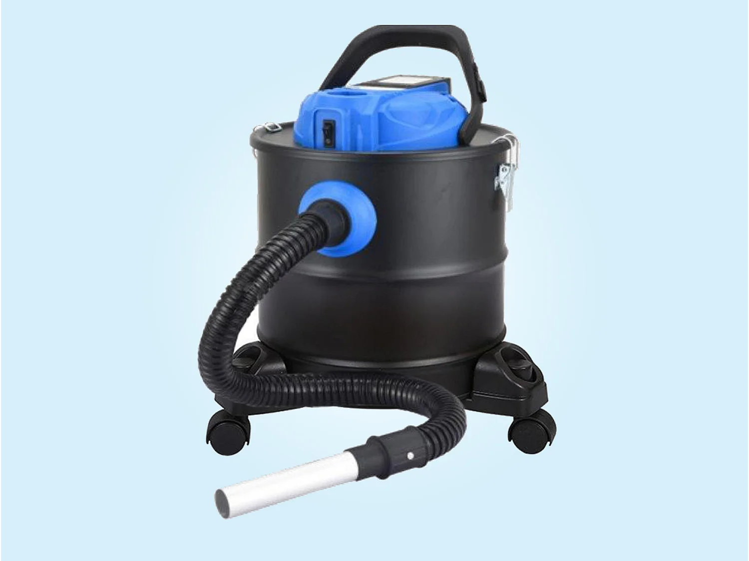 Aspiratore per caminetto e cenere da barbecue con bomboletta da 20L e ruote. Batteria ricaricabile al litio da 18V