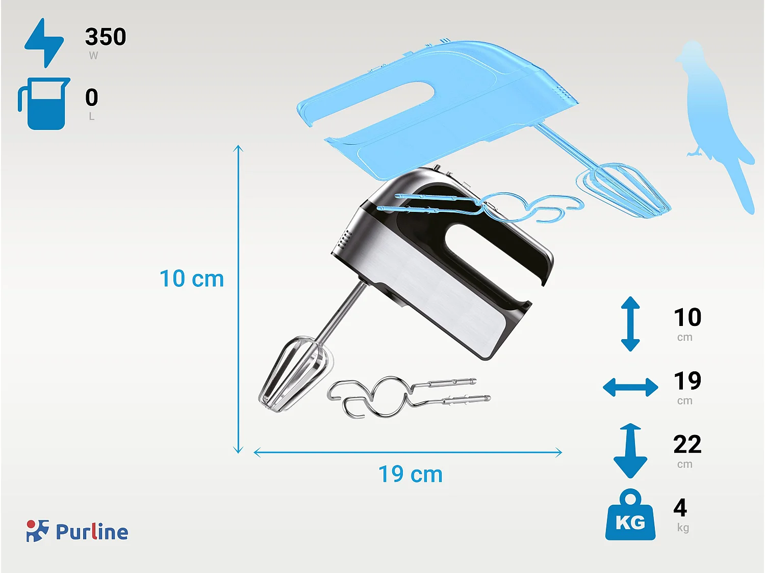 Batidora amasadora de 350W con doble varilla y 6 velocidades