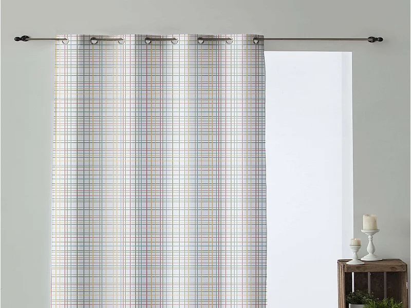 Cortina 100% algodón estampado con líneas geométricas multicolores