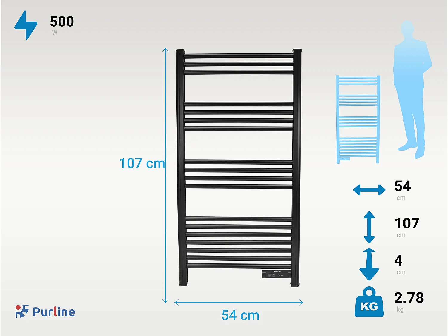 Toalheiro de alumínio de 500 Watt com temporizador
