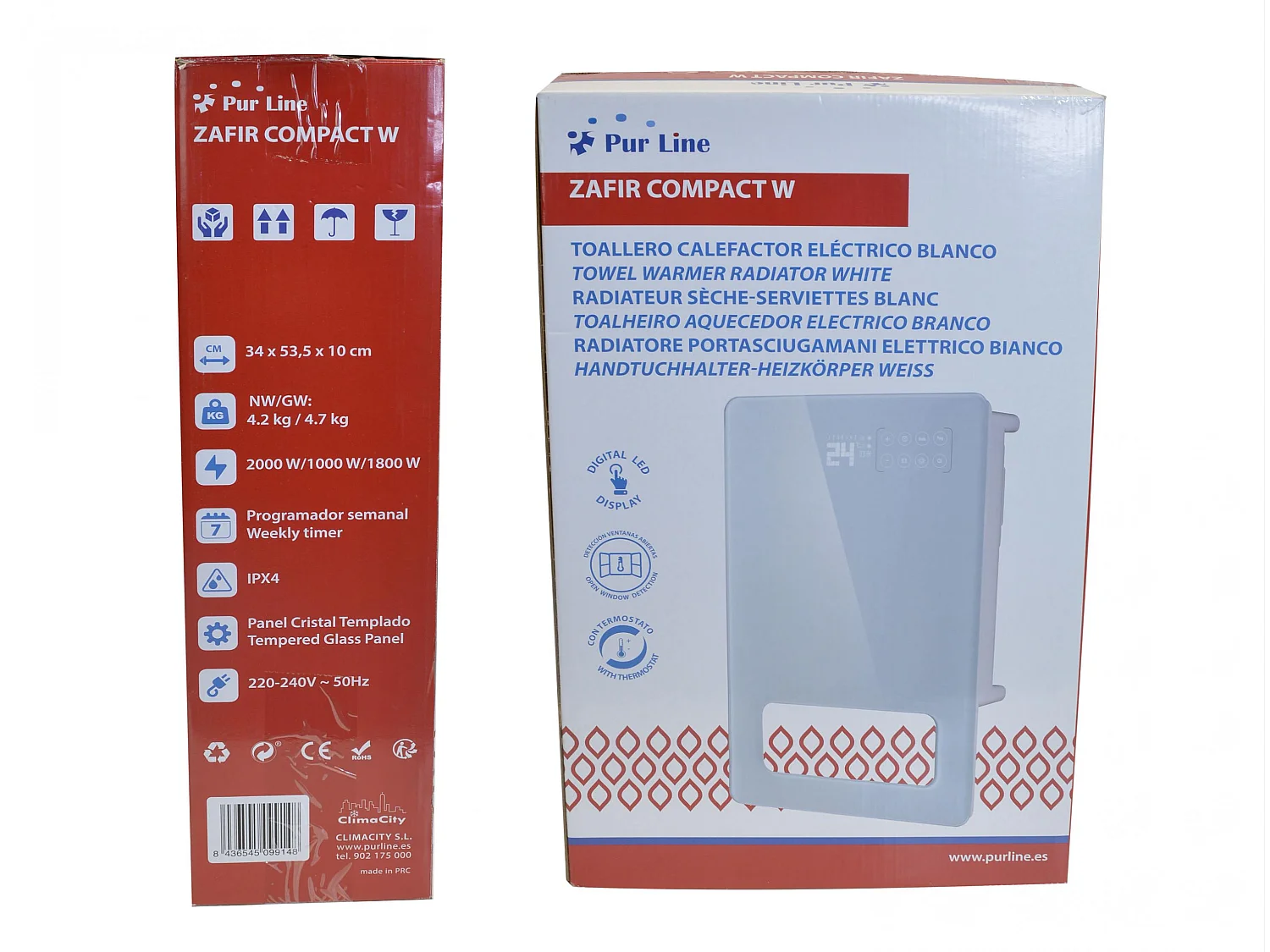 Scaldasalviette elettrico 2000W a basso consumo energetico con vetro temperato e display a LED