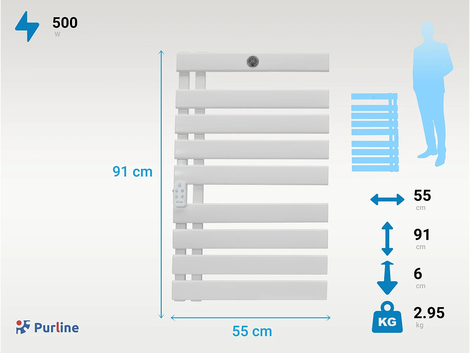 Toalheiro elétrico de 500 W com ecrã LED e WiFi