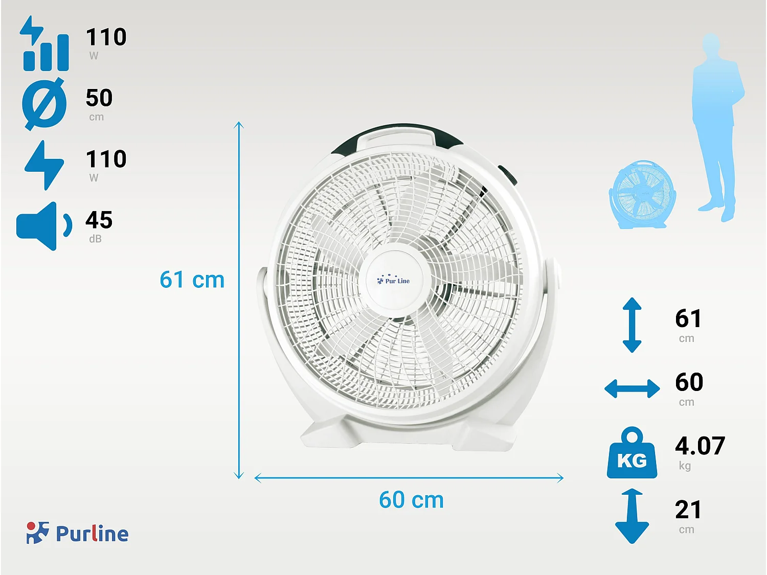 Ventilateur industriel 110W avec 5 pales et 3 vitesses