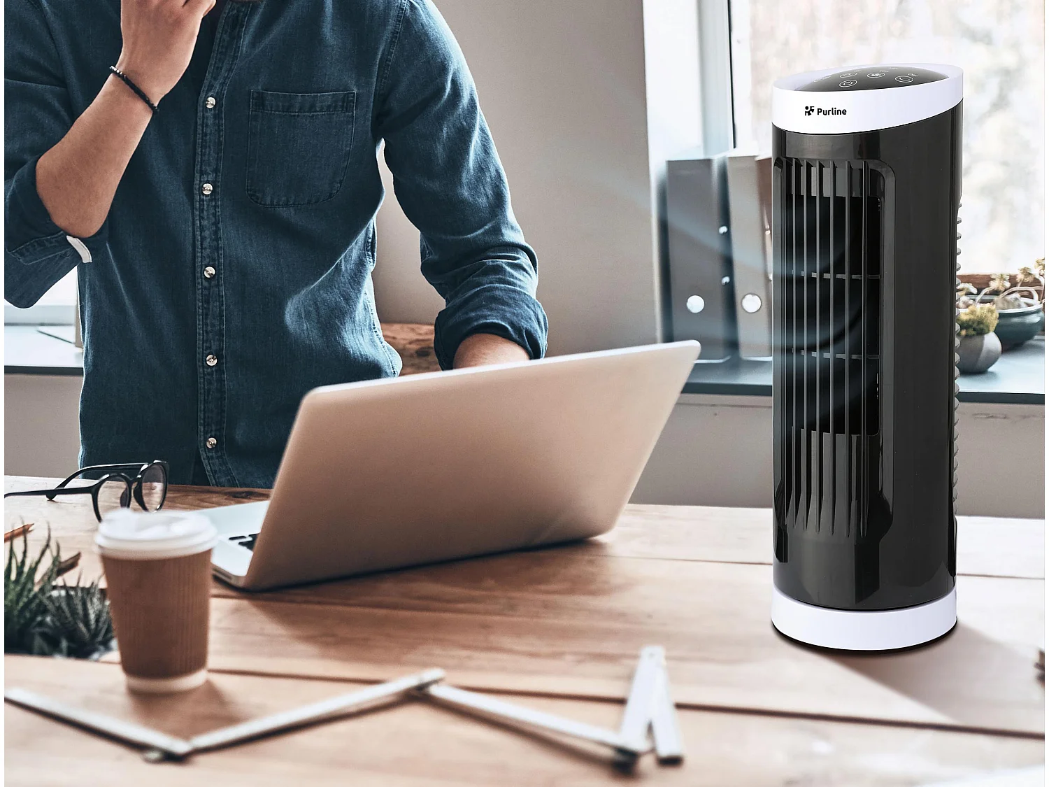 Ventilateur tour compact rotatif noir