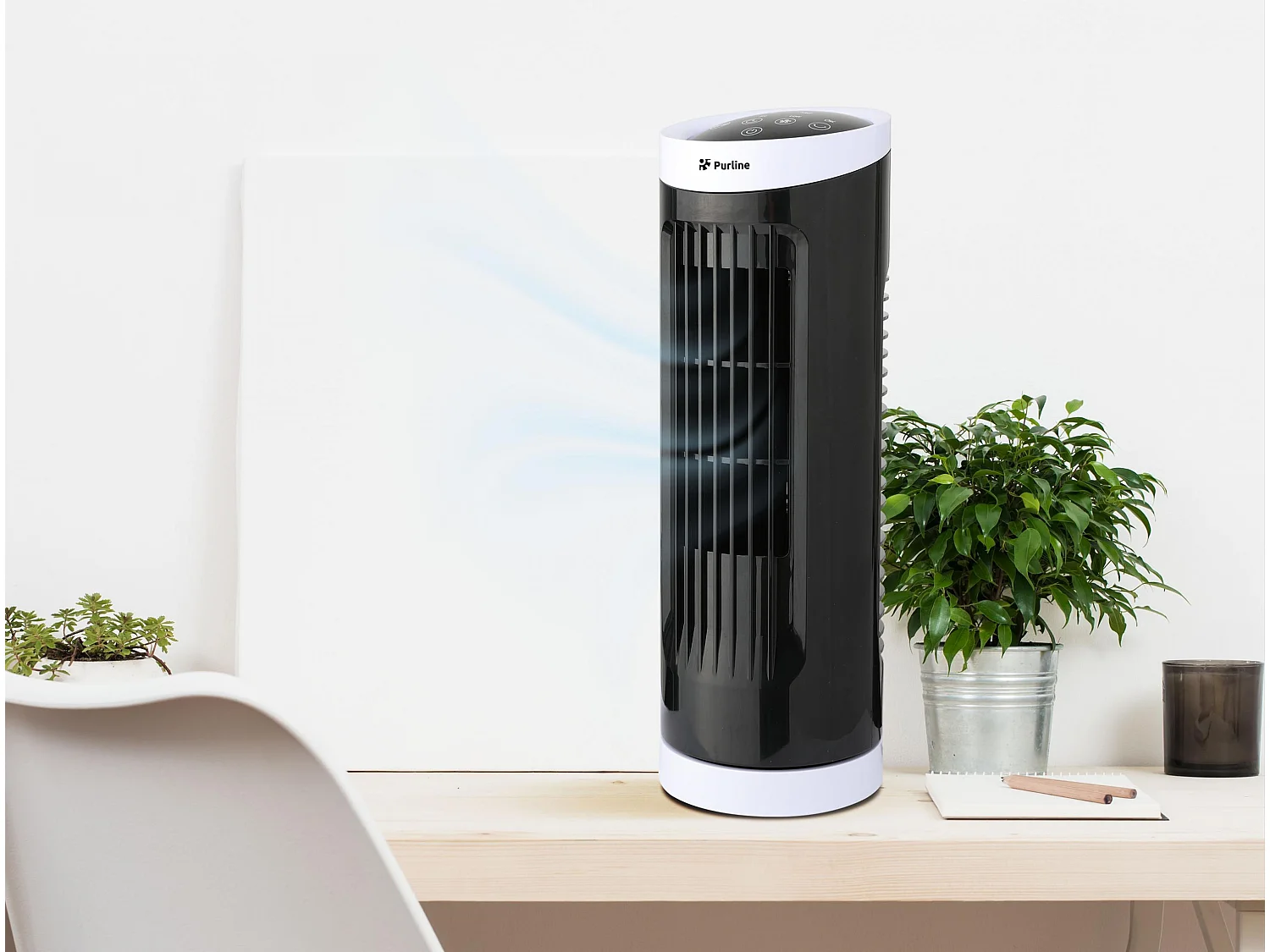 Ventilateur tour compact rotatif noir