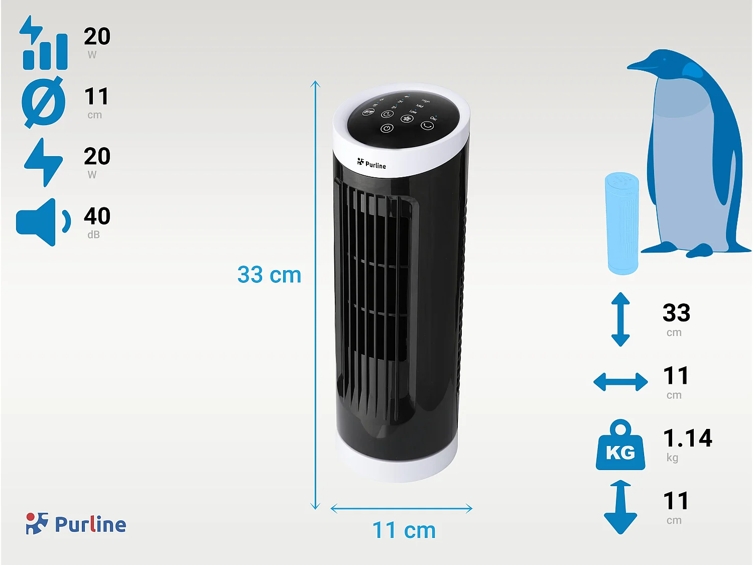Ventilateur tour compact rotatif noir