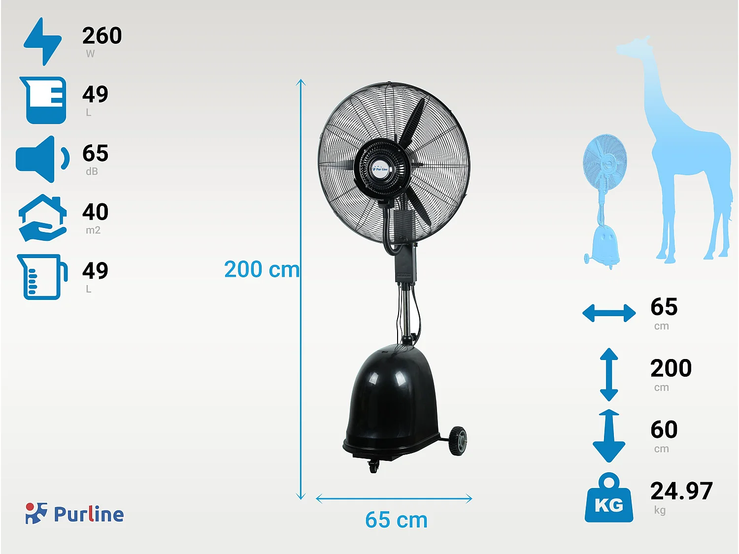 Ventilateur brumisateur à haut débit et réservoir de 49 L