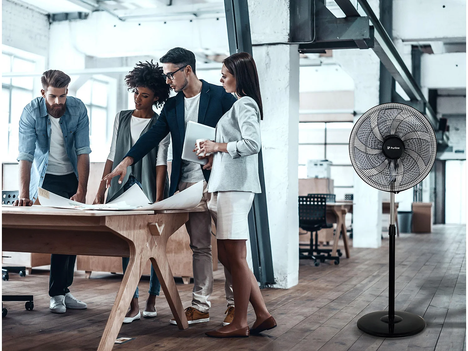 Ventilateur de sol industriel 100W avec 7 pales