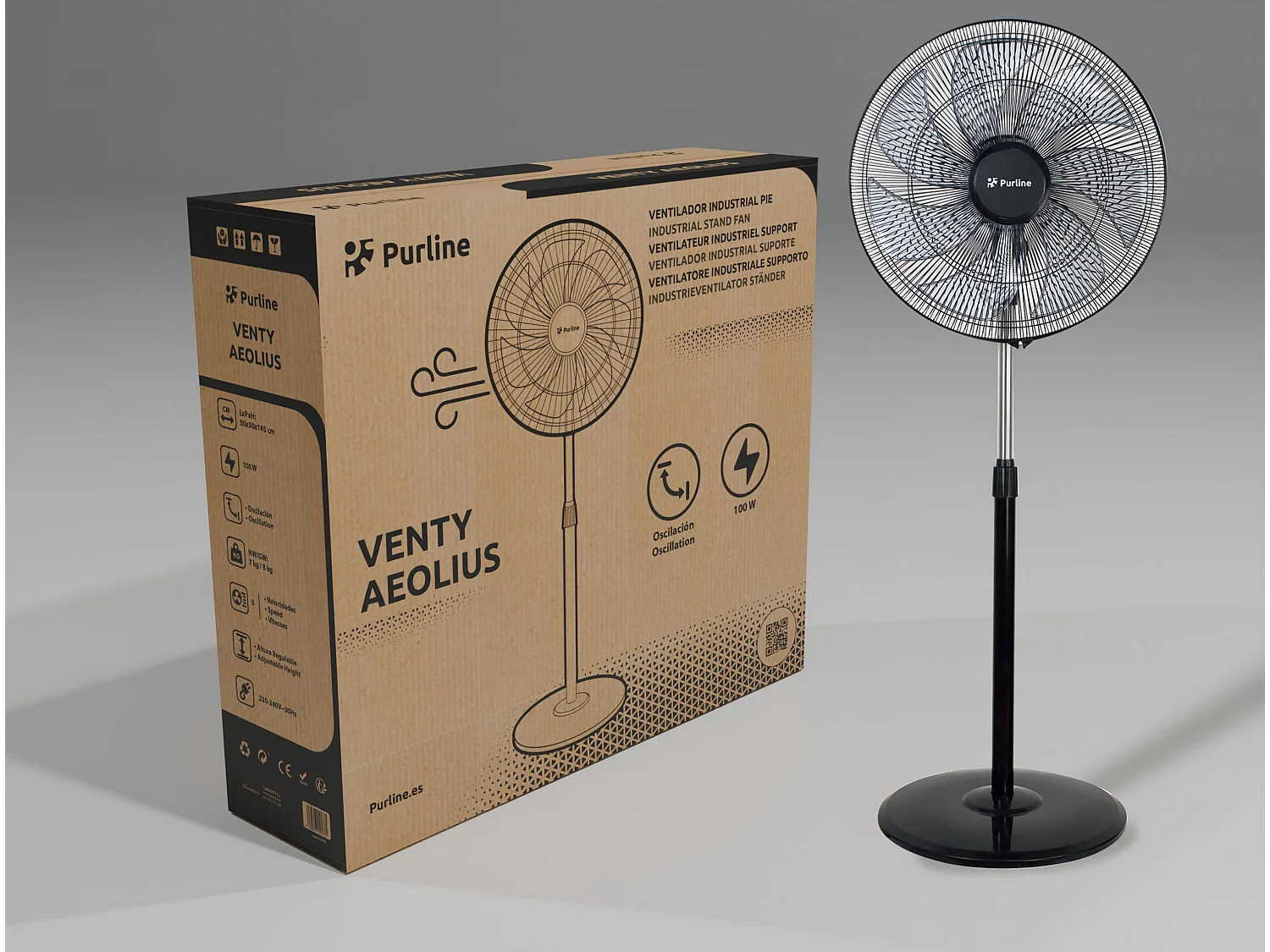 Ventilateur de sol industriel 100W avec 7 pales