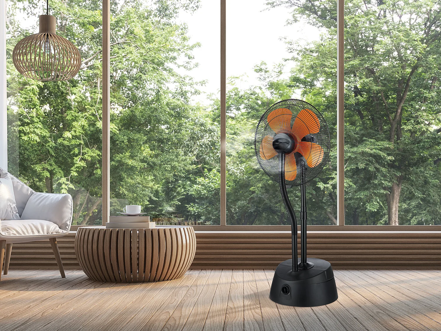 Ventilatore nebulizzatore ø 46 cm nero e arancione con telecomando
