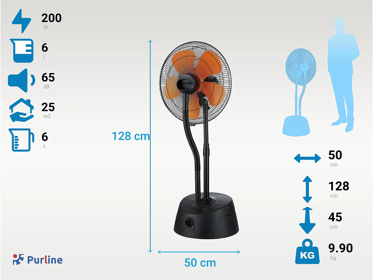 Ventilatore nebulizzatore ø 46 cm nero e arancione con telecomando