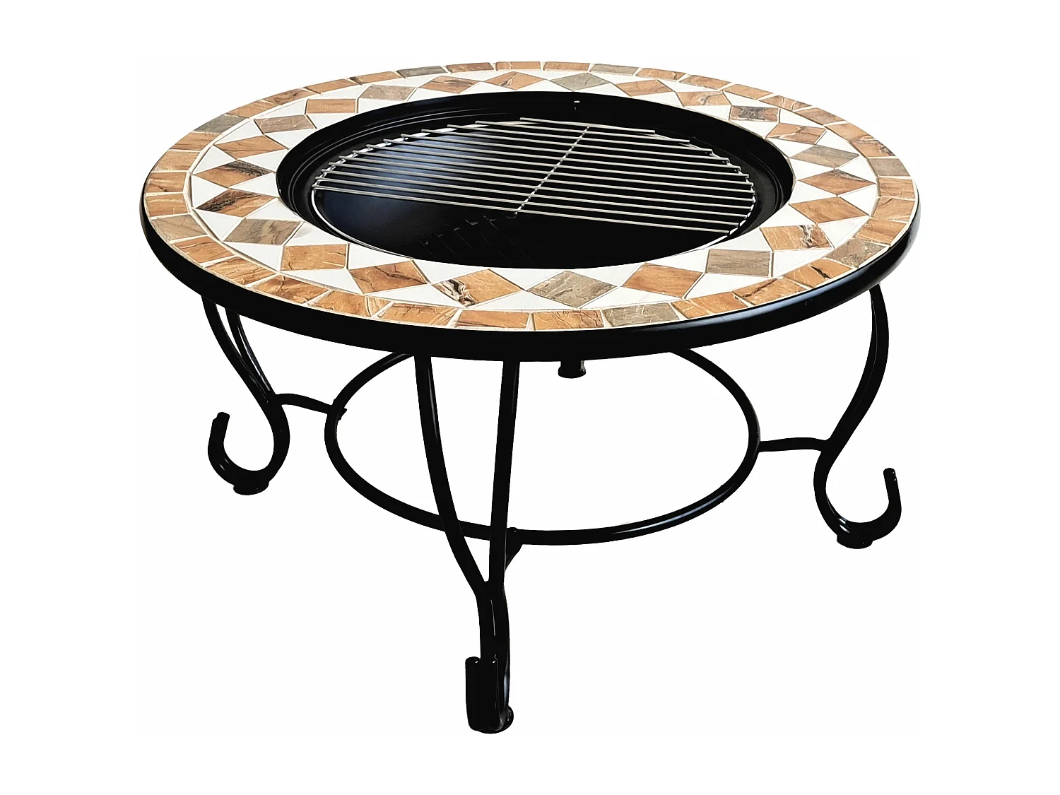 Brasero exterior circular en cerámica y mármol con parrilla