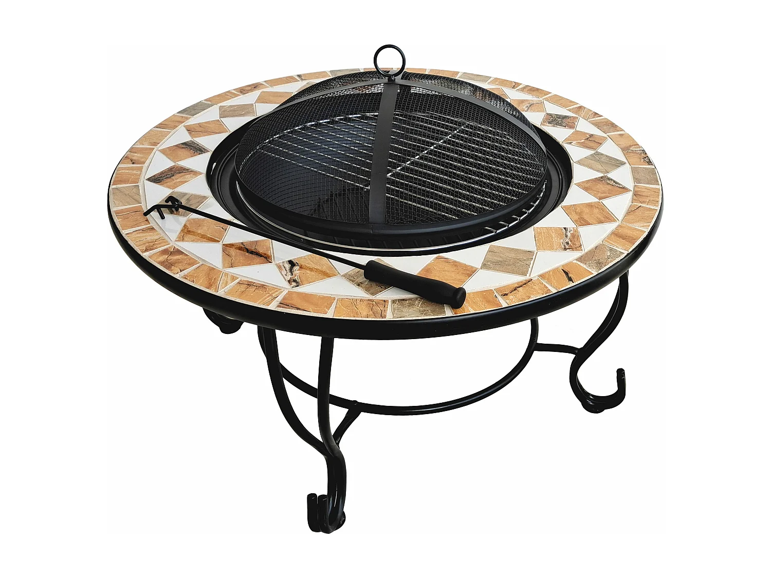 Brasero exterior circular en cerámica y mármol con parrilla