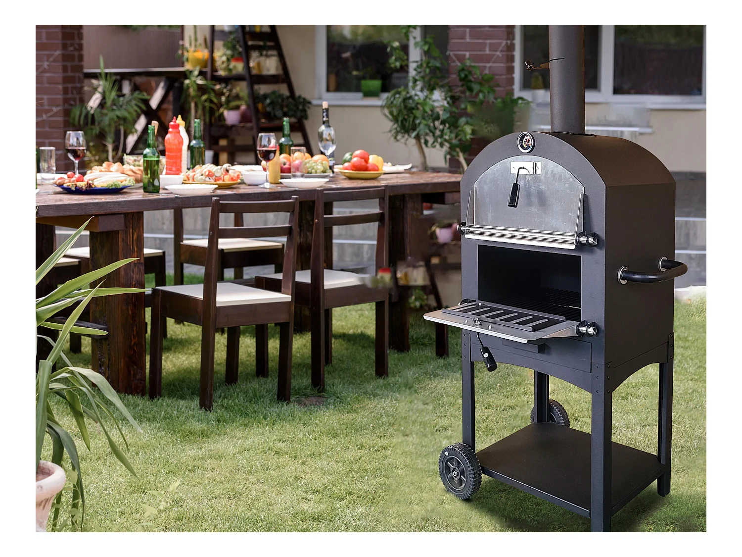 Forno esterno con pietra per pizza in ceramica
