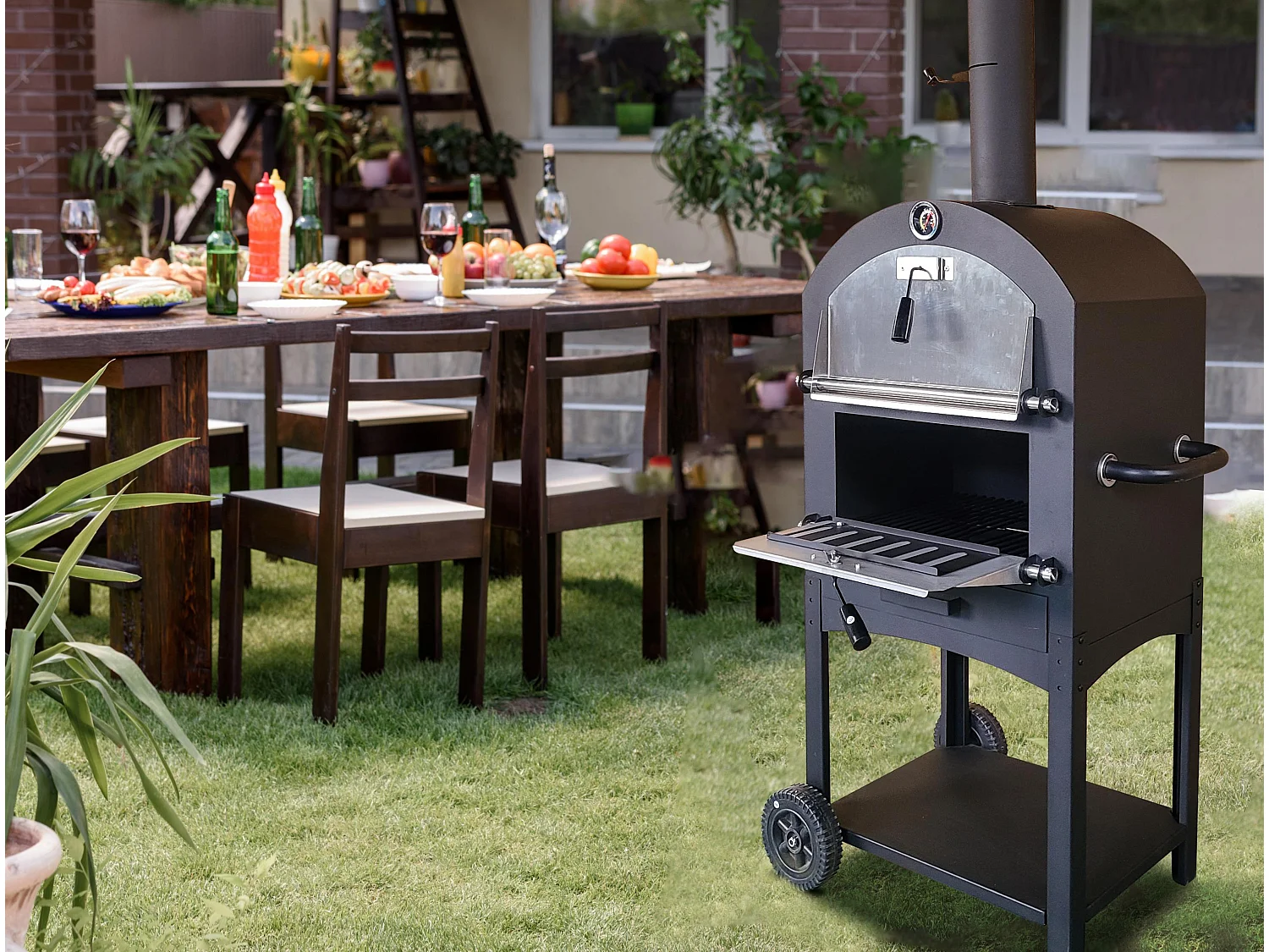 Forno exterior com pedra cerâmica para pizzas
