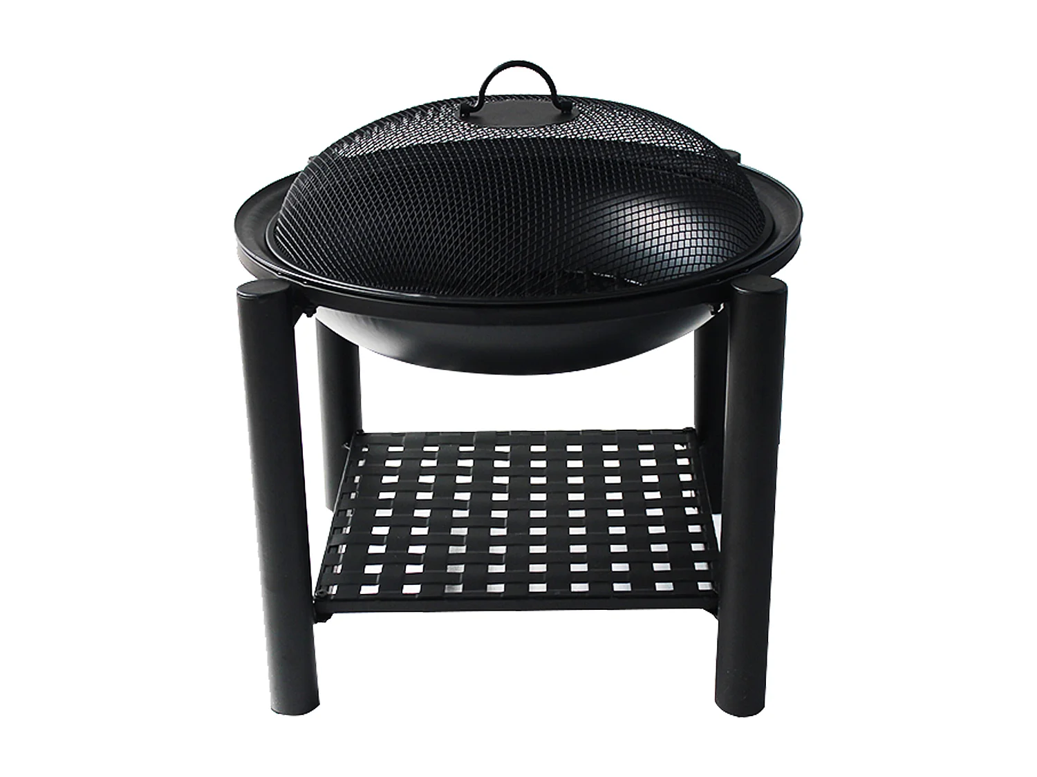 Braseiro de exterior em aço preto com tampa de protecção