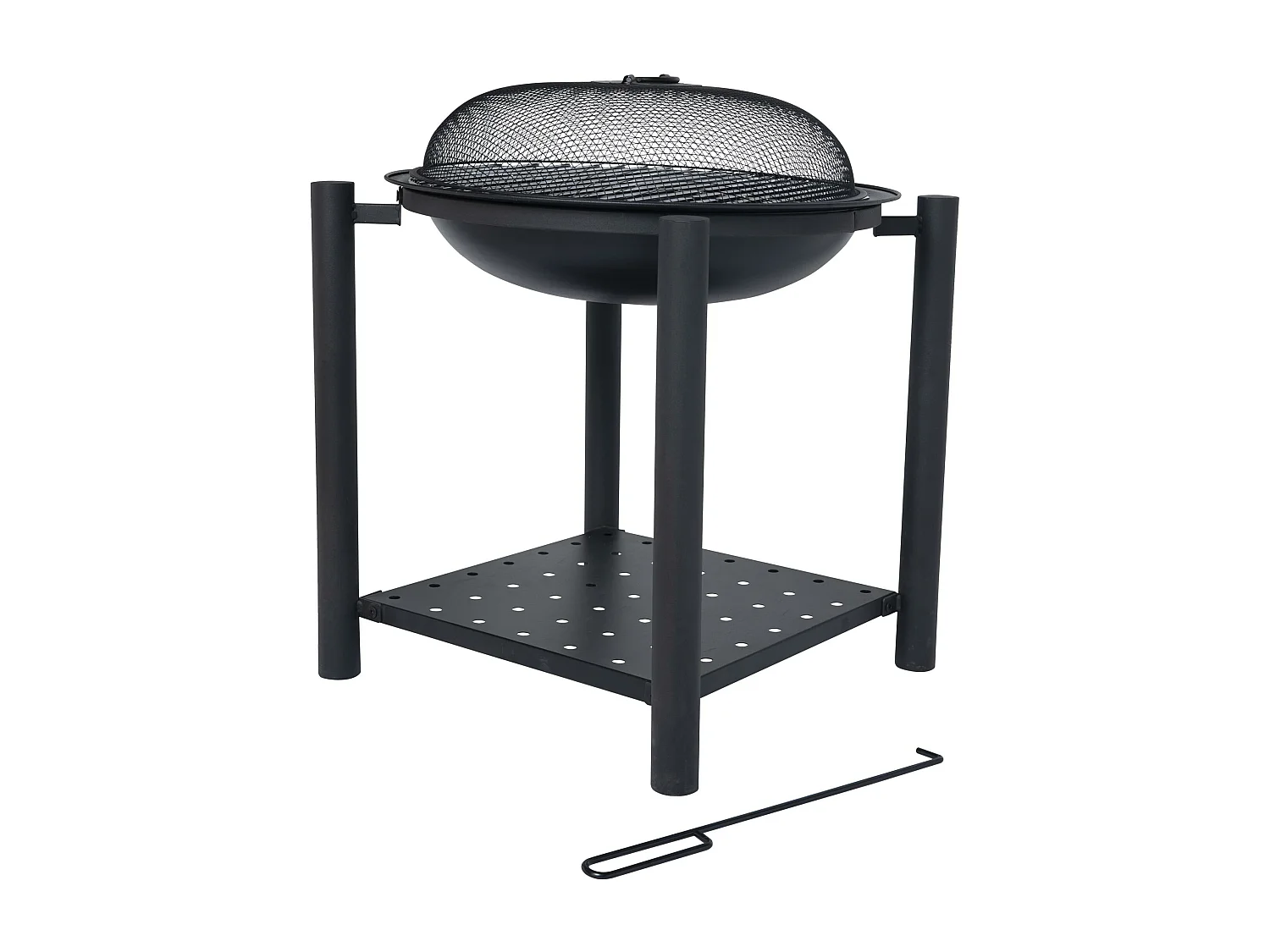 Braseiro de exterior em aço preto com tampa de protecção