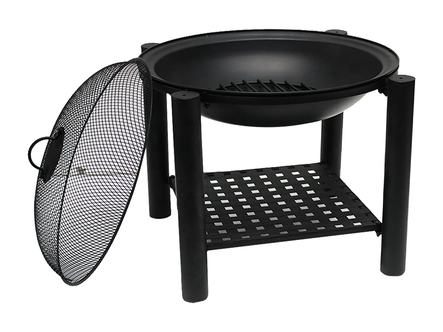 Braseiro de exterior em aço preto com tampa de protecção