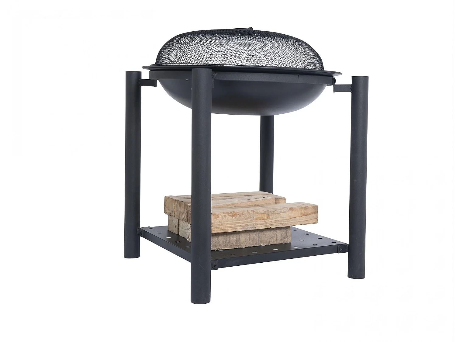 Braseiro de exterior em aço preto com tampa de protecção