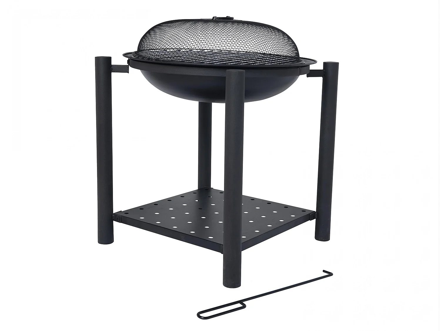 Braseiro de exterior em aço preto com tampa de protecção