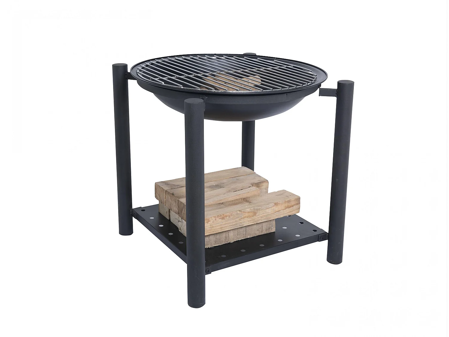 Braseiro de exterior em aço preto com tampa de protecção
