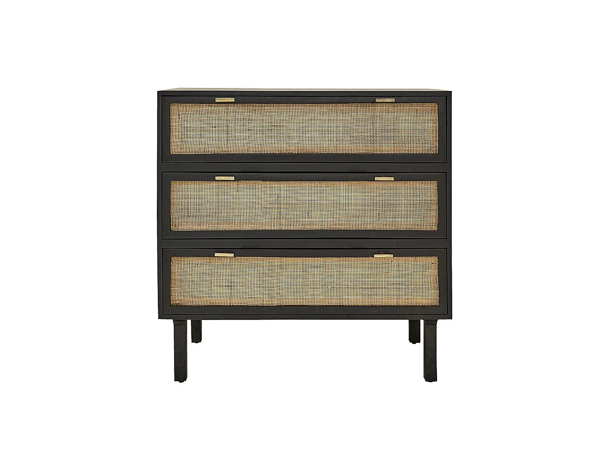 Commode en bois et cannage 90 cm 3 tiroirs