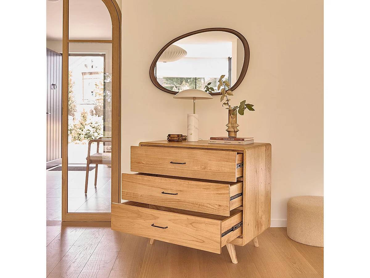 Cómoda de madera de mindi maciza de 90 cm