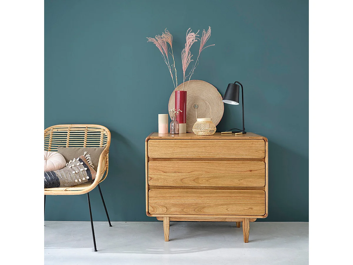 Cómoda de madera de mindi maciza de 90 cm