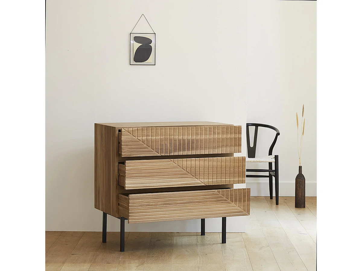 Commode en bois de teck 95 cm 3 tiroirs