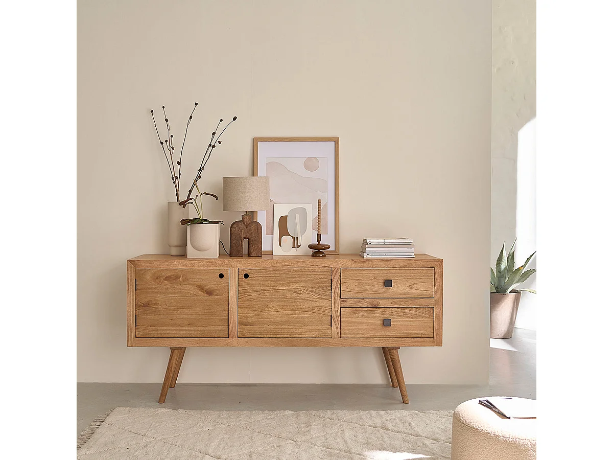 Commode en bois massif 180 cm 2 portes 2 tiroirs