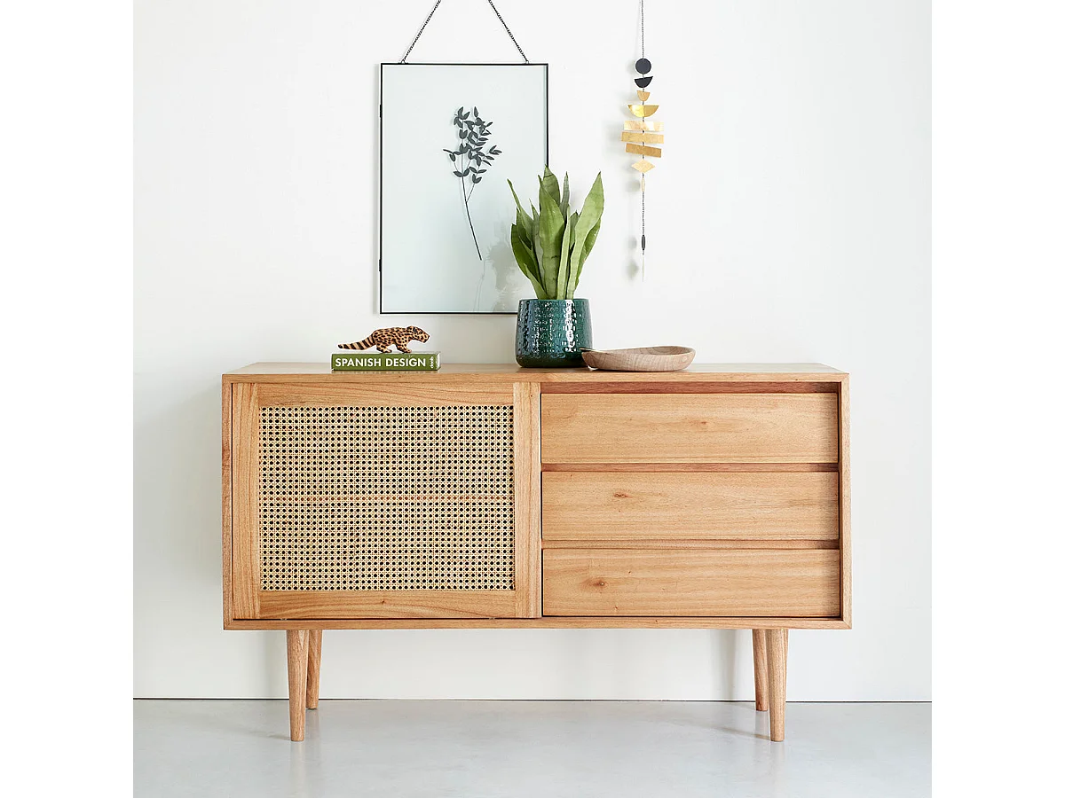 Commode en bois massif et cannage 135 cm