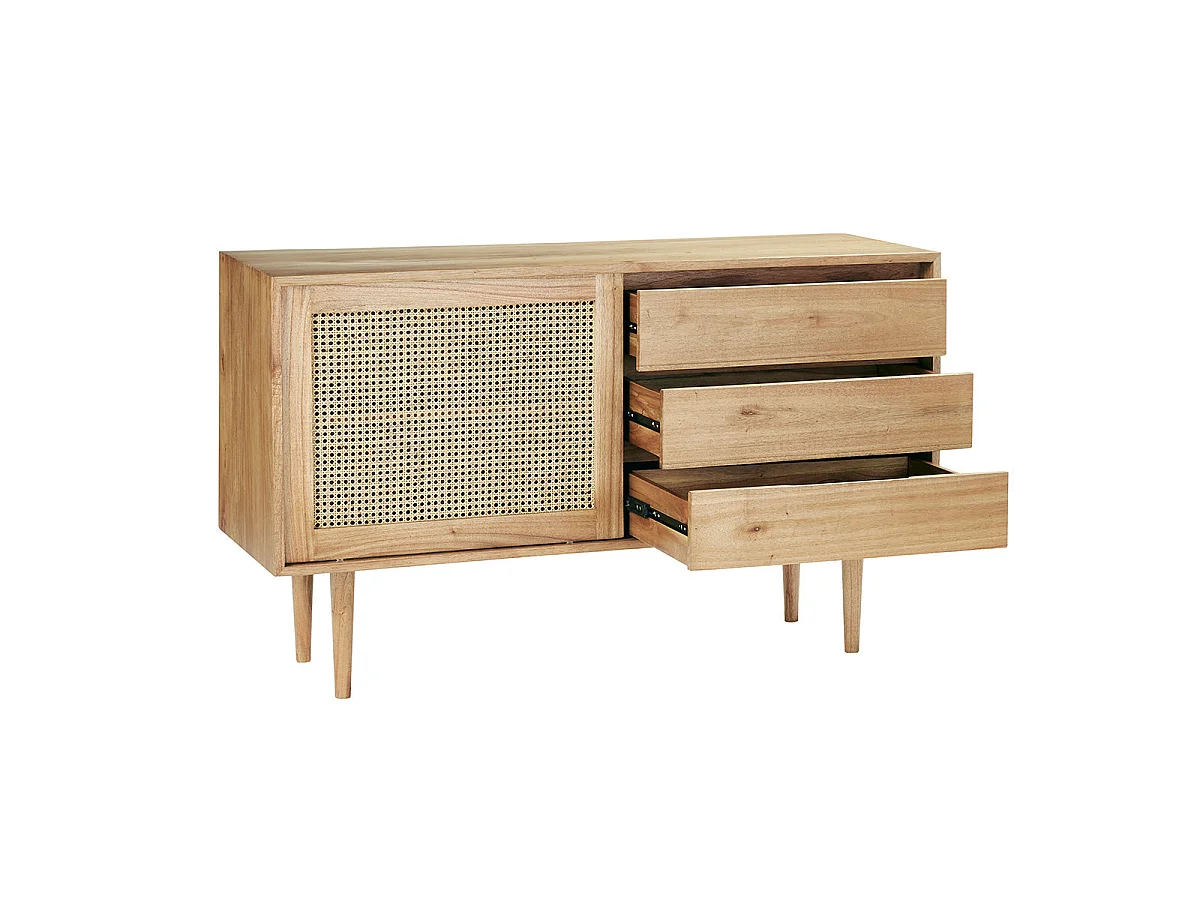 Commode en bois massif et cannage 135 cm