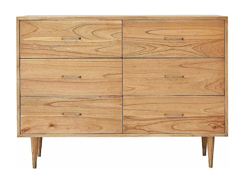 Commode en bois massif 130 cm 6 tiroirs