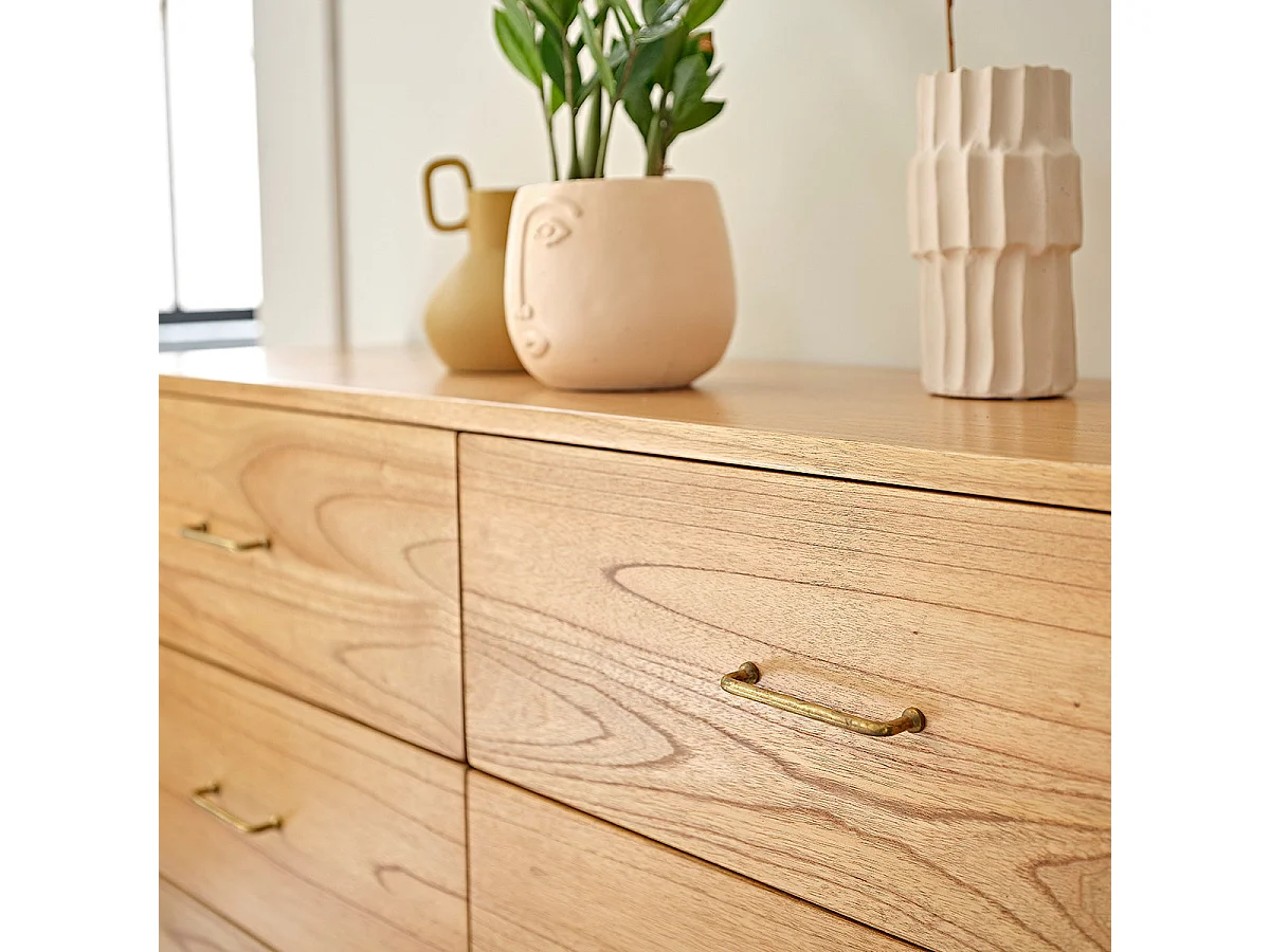 Commode en bois massif 130 cm 6 tiroirs