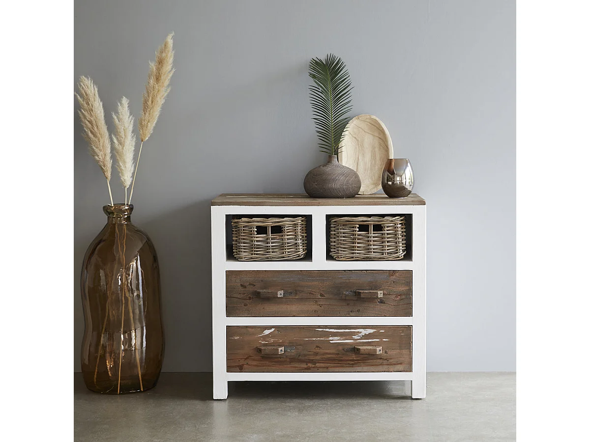 Cómoda de madera de pino reciclada maciza 80 cm