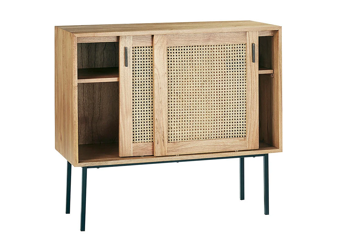 Cómoda de madera de mindi maciza y rejilla de 100 cm