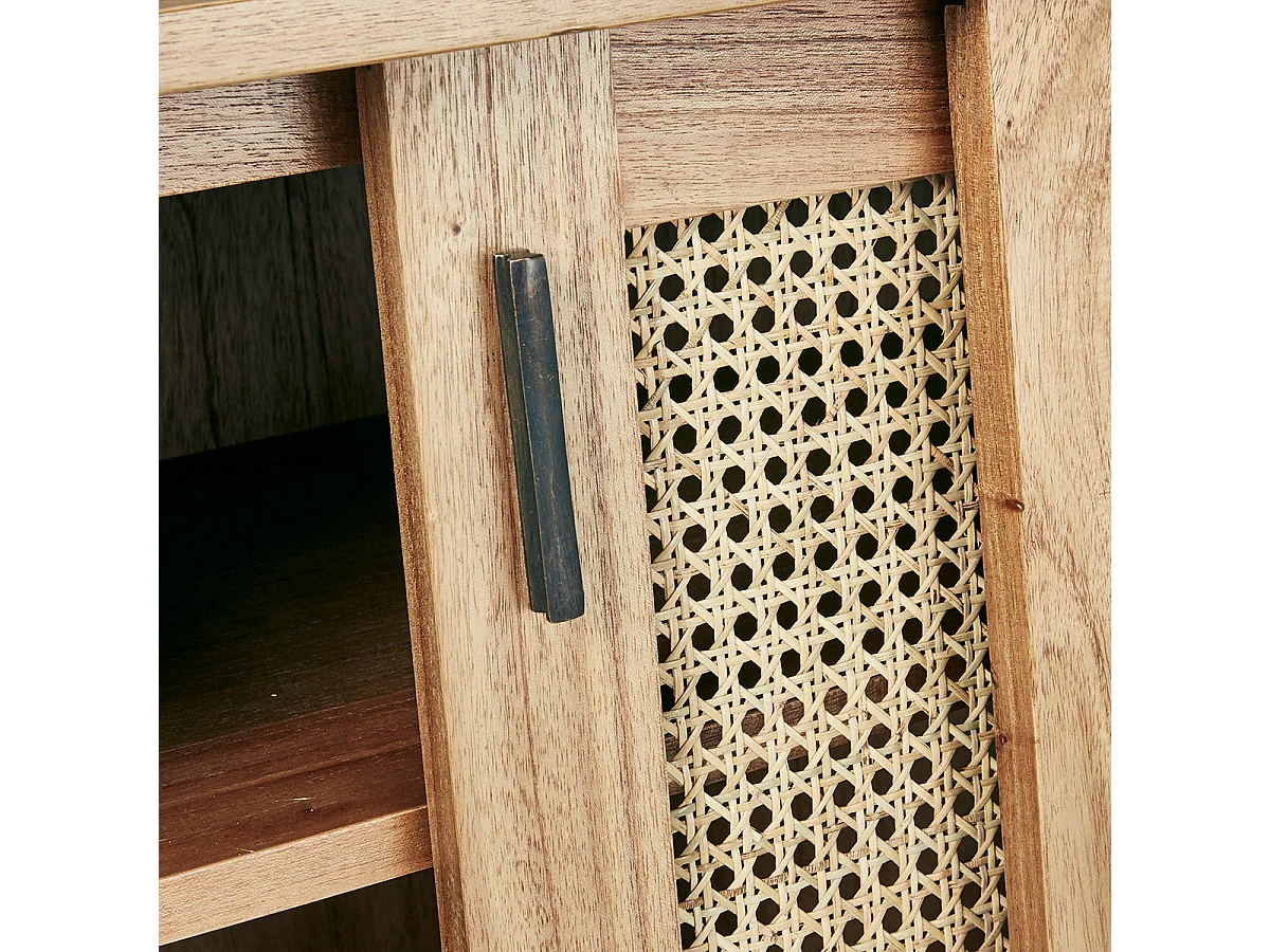 Cómoda de madera de mindi maciza y rejilla de 100 cm