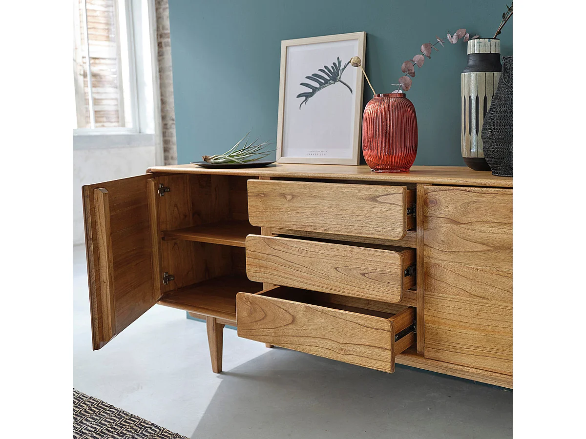 Comò in mindi massello e vimini 180 cm