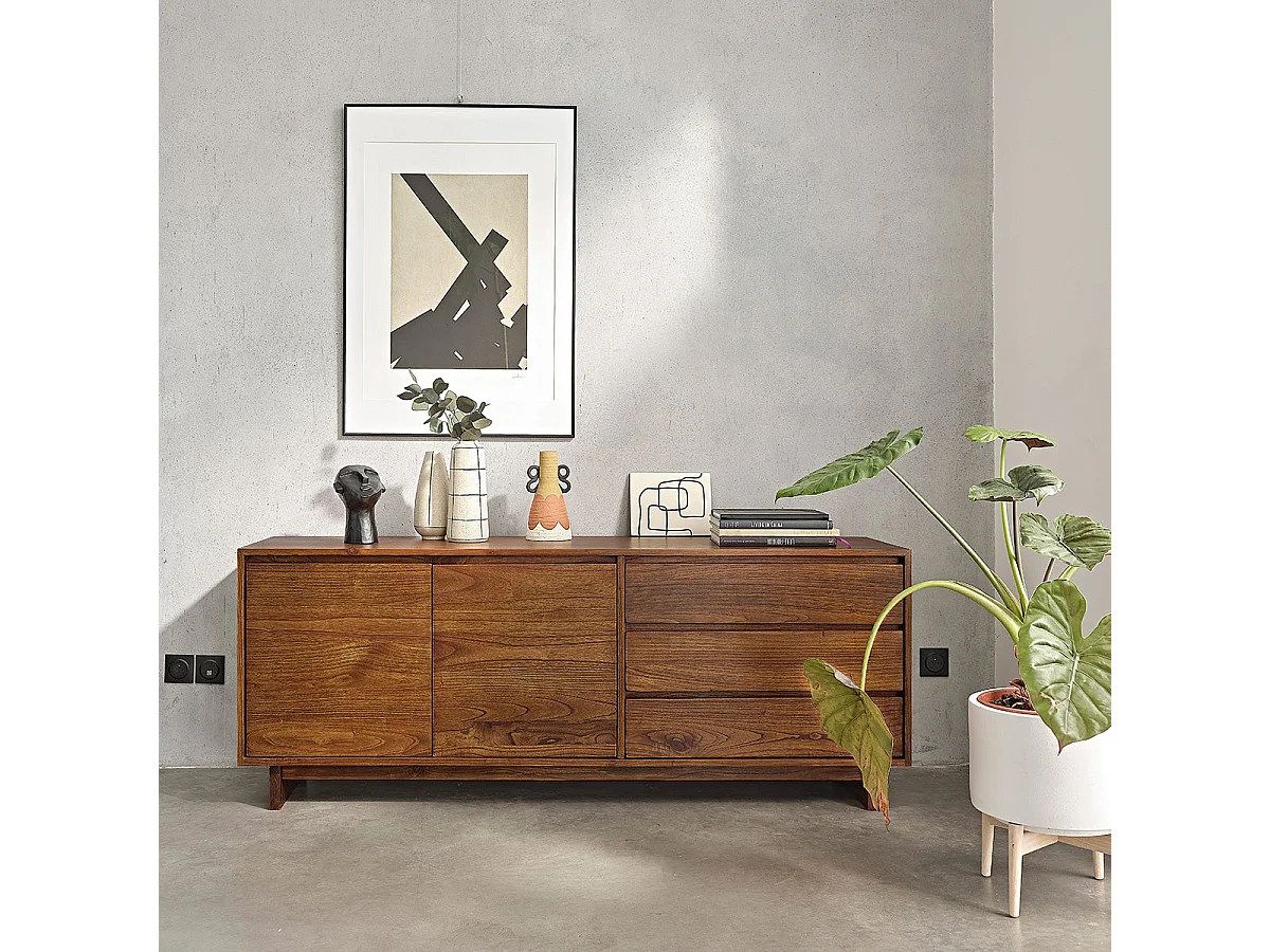 Commode en mindi massif finition noyer 180 cm