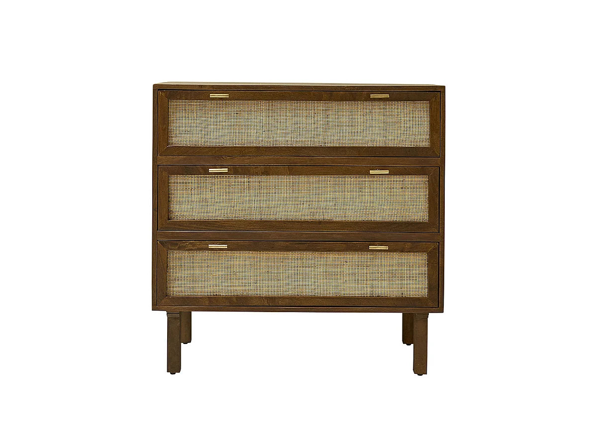 Commode en bois et cannage 90 cm 3 tiroirs