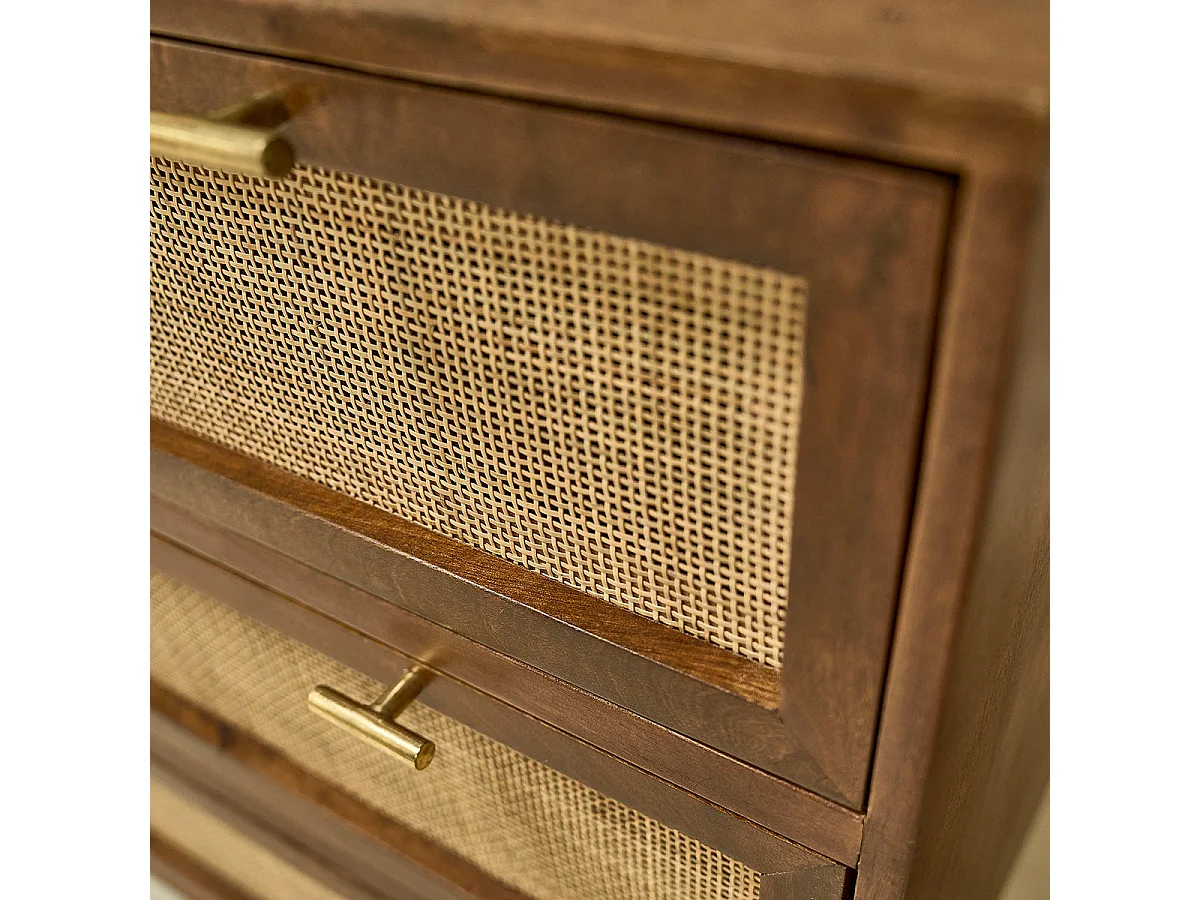 Commode en bois et cannage 90 cm 3 tiroirs