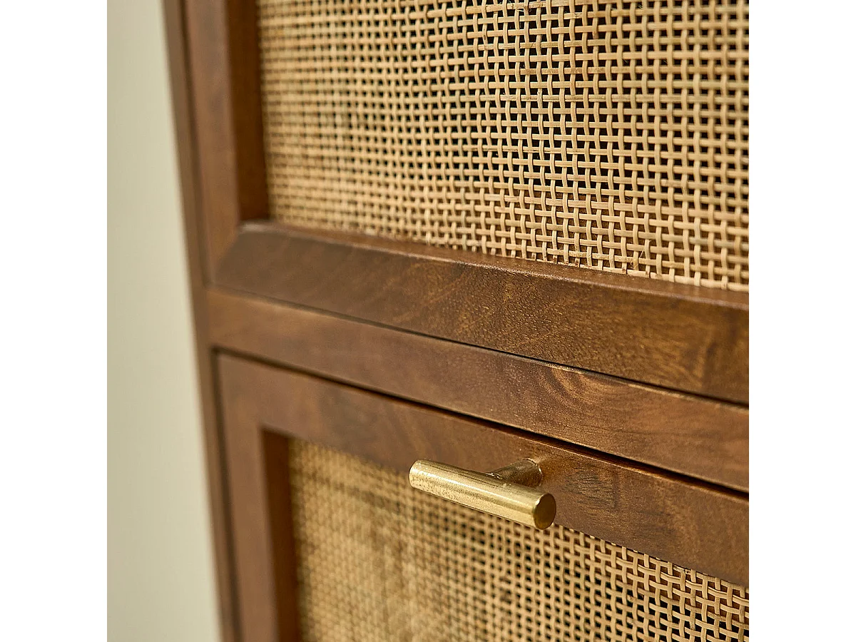Commode en bois et cannage 90 cm 3 tiroirs