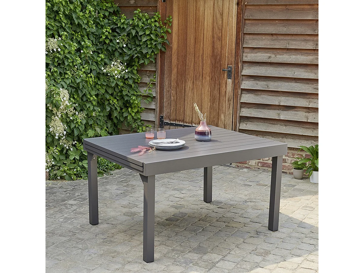 Table de jardin en aluminium extensible gris 6/10 places